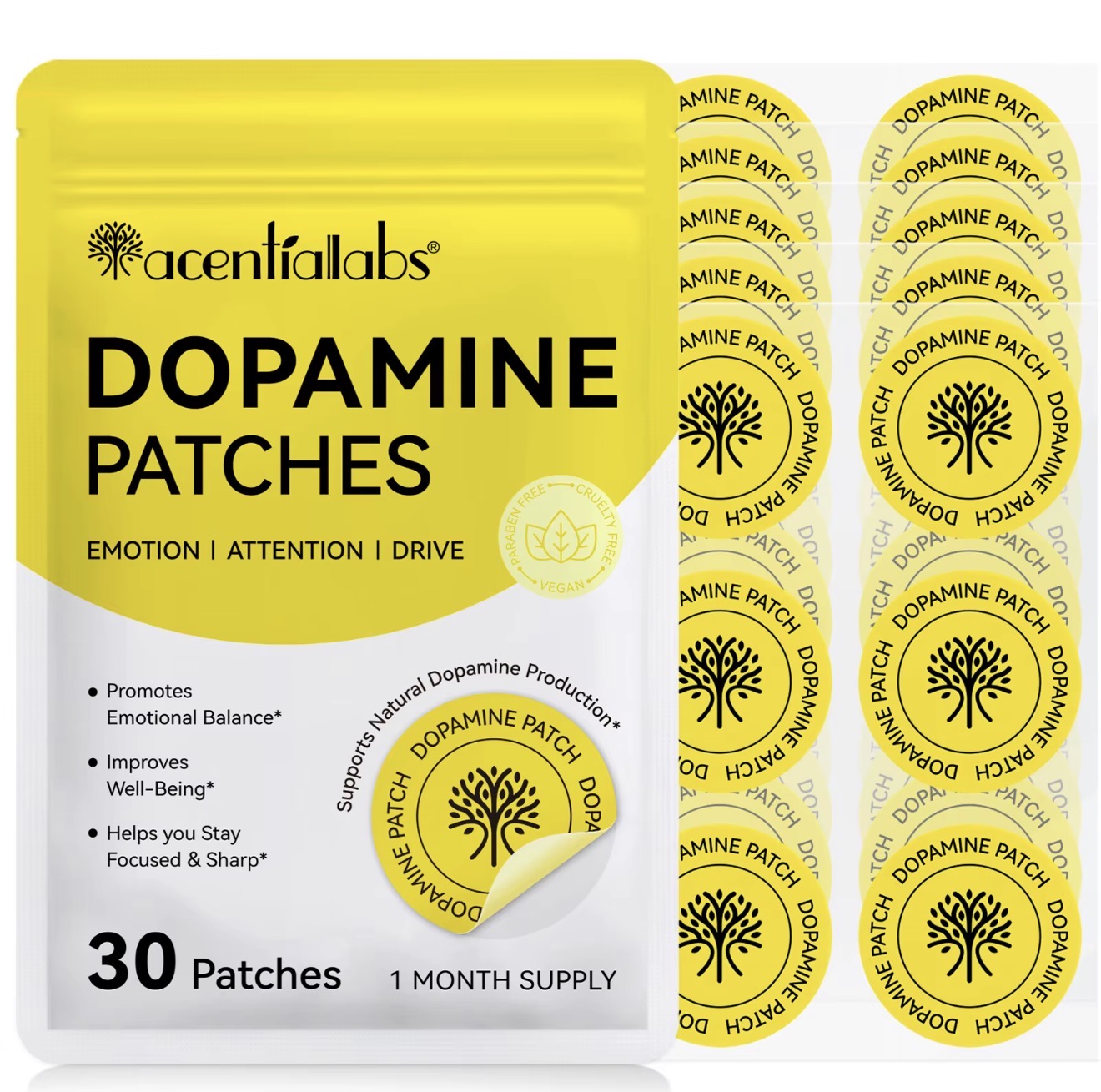 Dopamine Patches Extra Strength, Mood & Positivity Support, 30 Patches