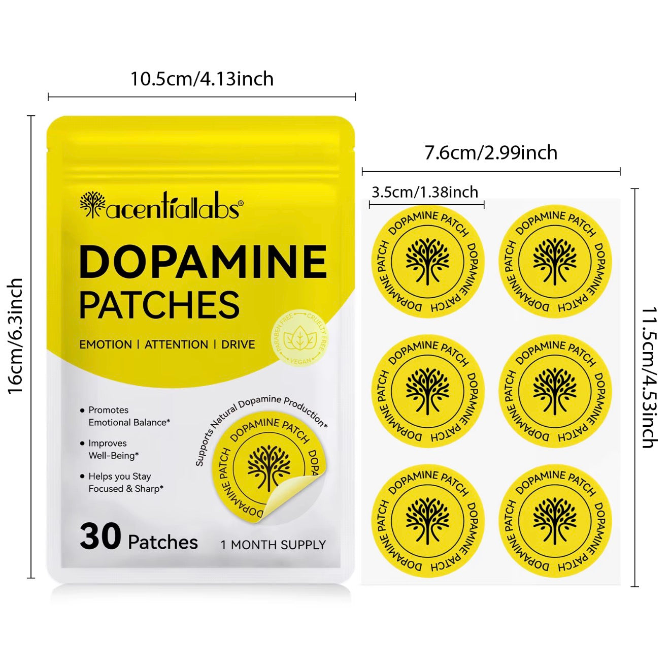 Dopamine Patches Extra Strength, Mood & Positivity Support, 30 Patches